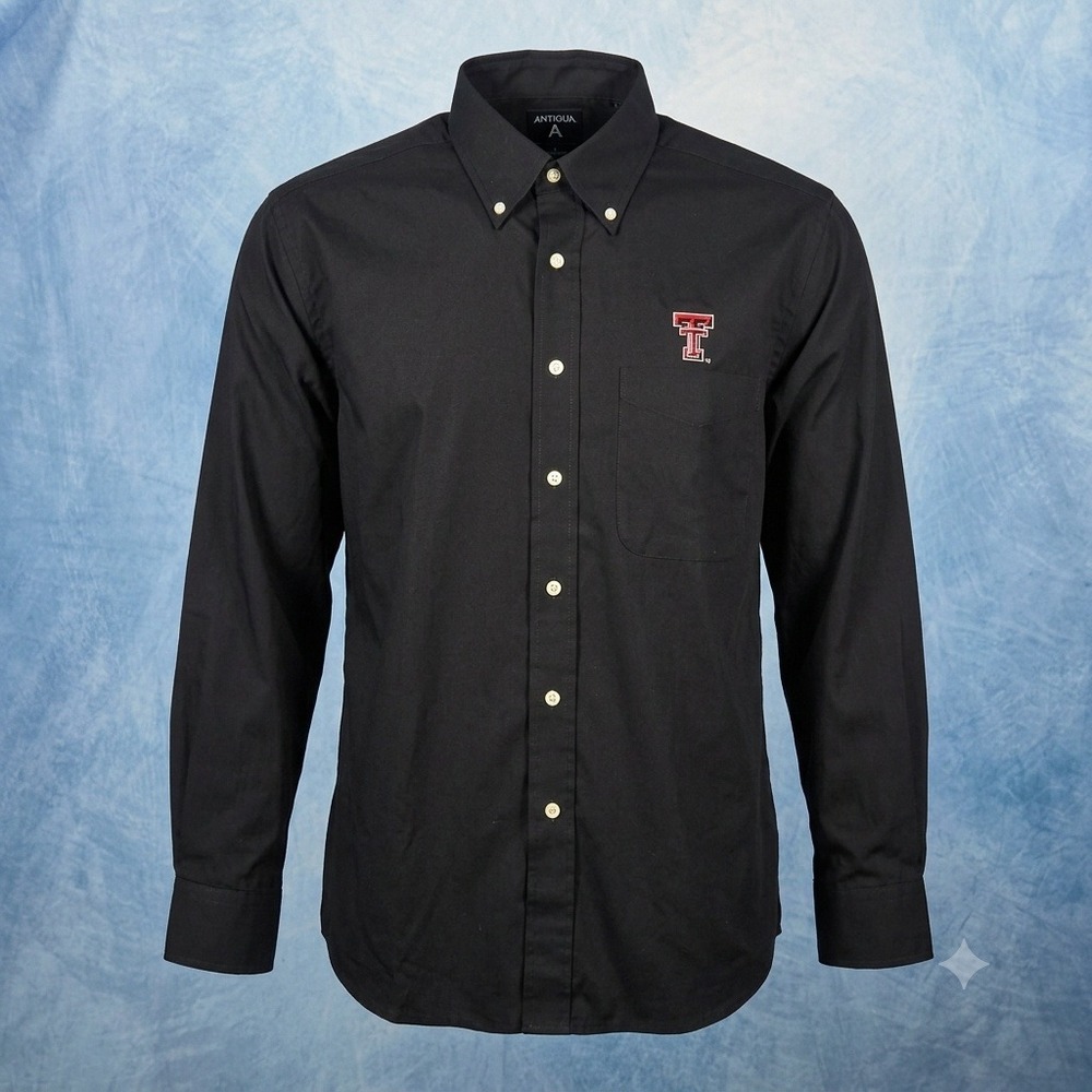 Antigua Texas Tech Red Raiders Mens Large Black Button Down LS Shirt NWT